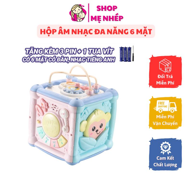 Hộp âm nhạc đa năng cho bé có 6 mặt có đàn nhạc thả hình được tặng kèm pin + tô vít nhạc tiếng anh