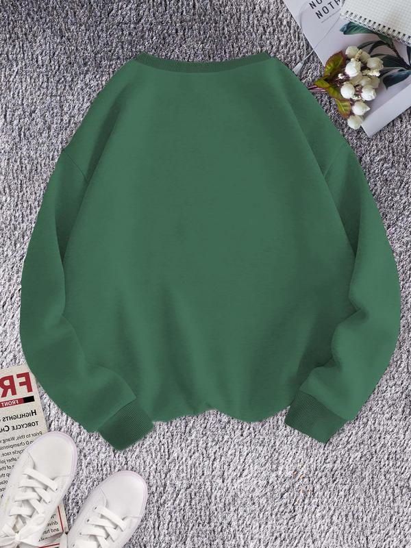 Women's Bee Print Drop Shoulder Fleece Sweatshirt, Casual Long Sleeve Round Neck Pullover for Fall & Winter, Ladies Clothes for Daily Wear 7