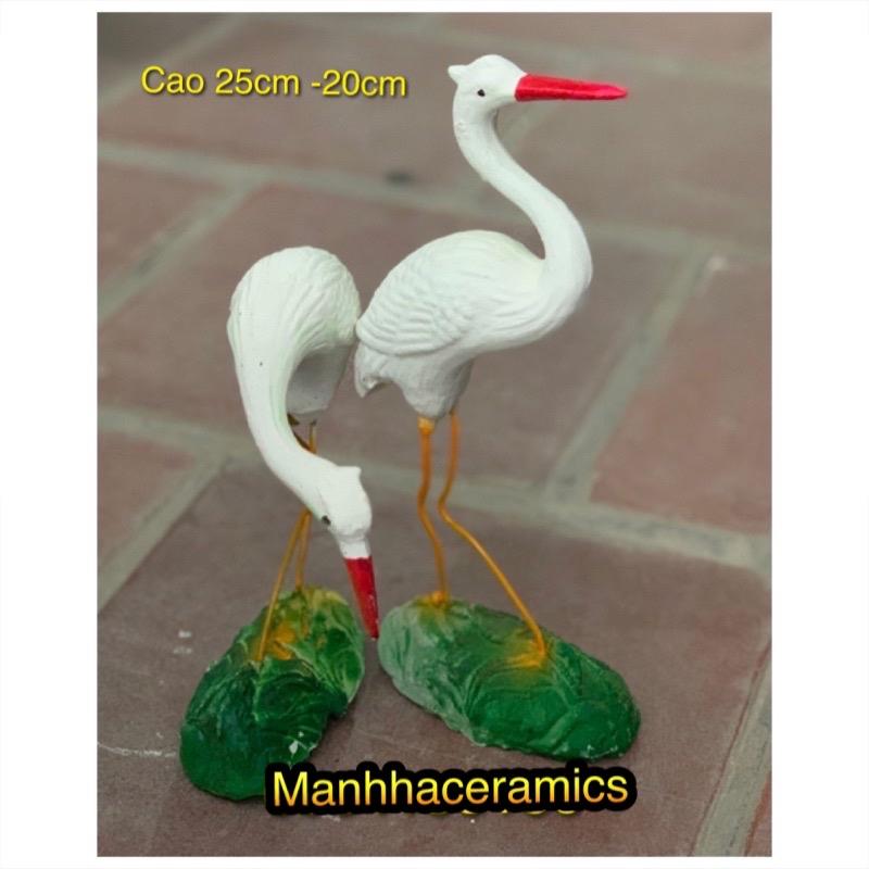 Tiểu cảnh cò đôi mỏ đỏ gốm sứ Bát Tràng 2