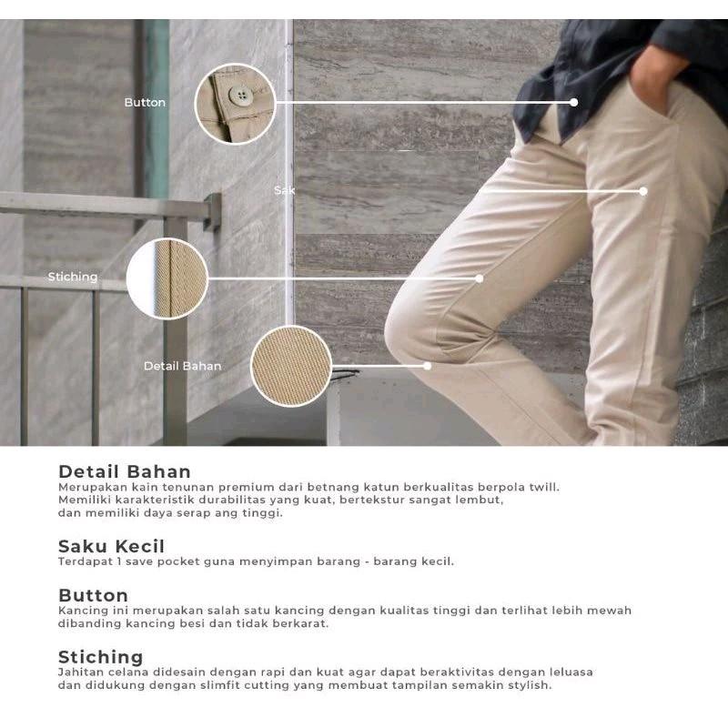 Celana Chino Panjang Pria Slim Fit Premium Kain Katun Twill Melar Dewasa  Casual Kerja Kantor Formal Nyaman Cowok celanachinos Stretch Hitam 1