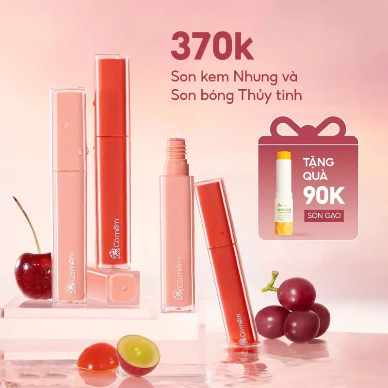Combo Son Bóng Thuỷ Tinh Và Son Dưỡng Thiên Nhiên Môi Mềm Mịn Căng Mọng Cỏ Mềm - Quà Tặng Bạn Gái Mẹ Cô Giáo 8/3 Ý Nghĩa 2