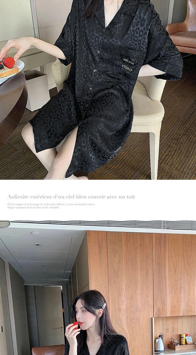 Product Introduction of 2025 New Ice Silk Nightdress for Women Summer Short Sleeve Cardigan Mid-Length Pajamas Thin Sexy Loose Loungewear 4