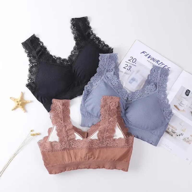 Bra Wanita Pakaian Dalam  BH Tanktop Renda Bunga Cewe Push Up Crop Seamless Motif Bahan Halus Lembut Fashion Wanita 1040 5