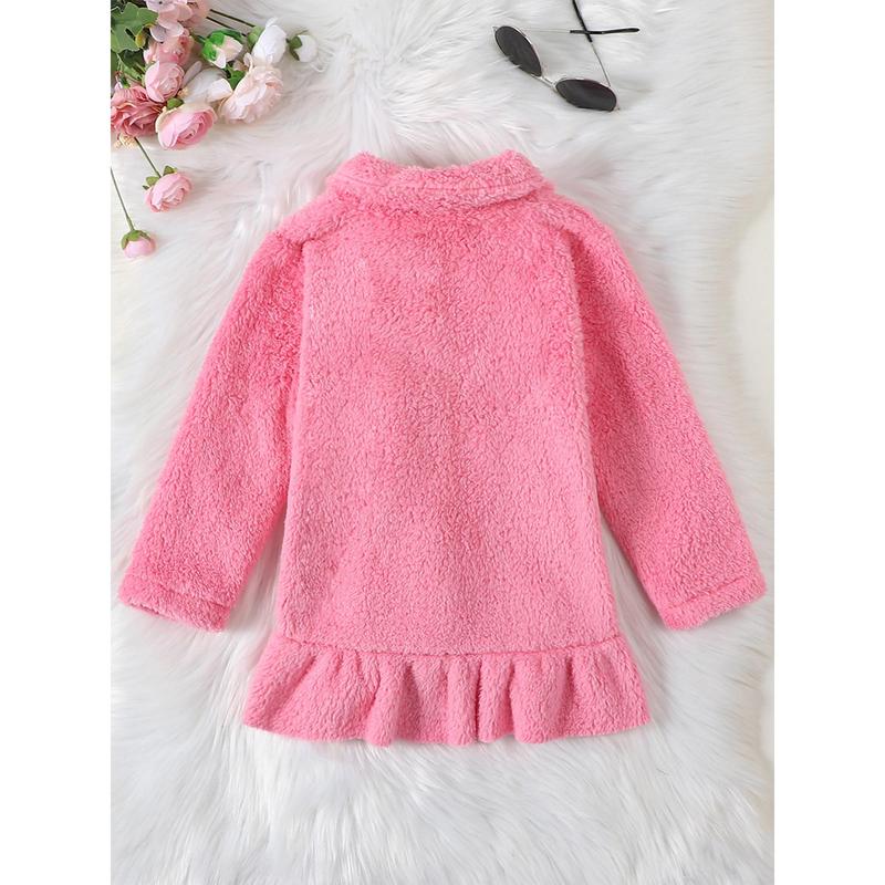 Girls Plush Jacket, Long Sleeve Turn-down Collar Button Closure Winter Jacket Casual Coat 4