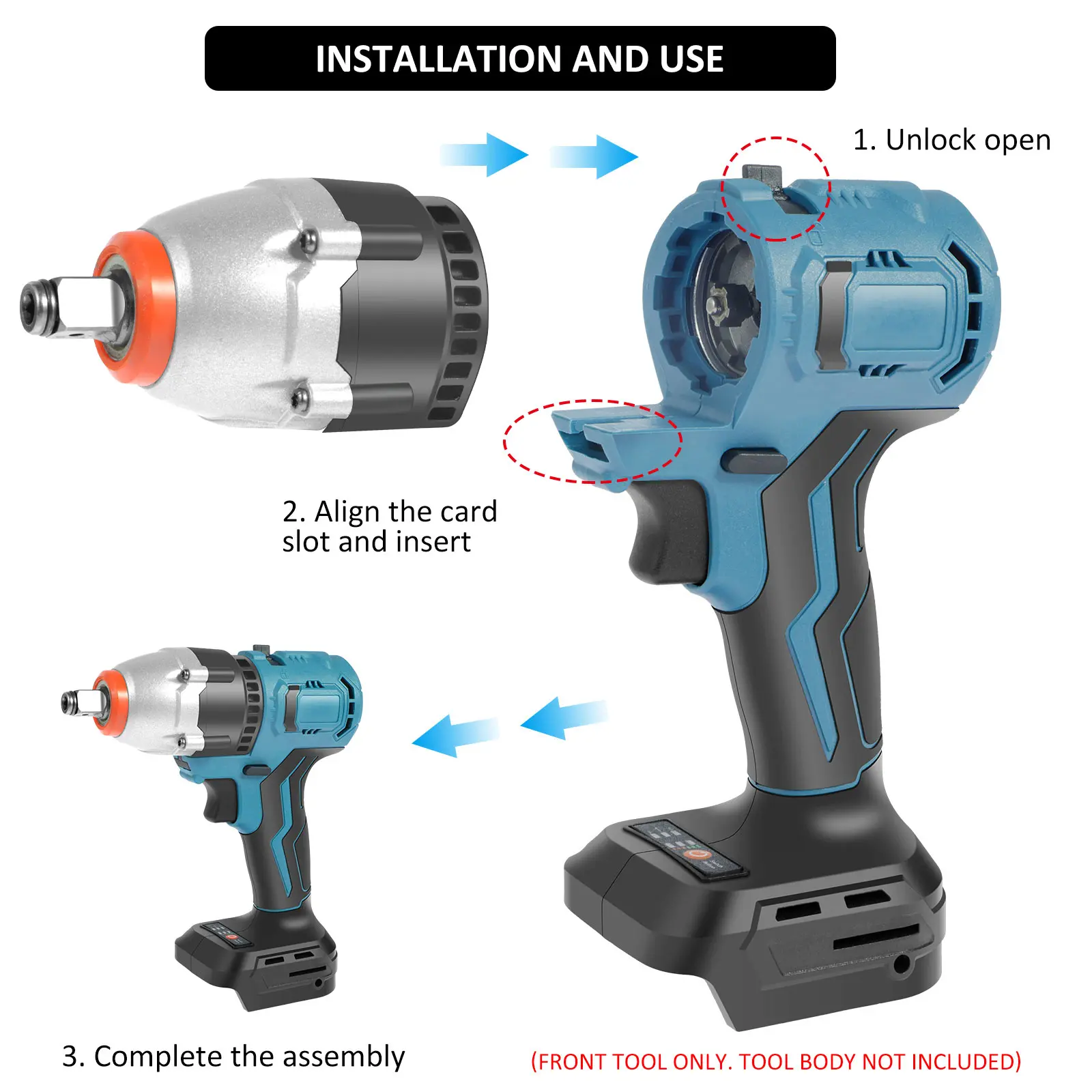 Impact Wrench 2800r/min 300NM High-Torque Electric Impact Drill 1/4" 1/2" Double Chuck Cordless Powerful Wrench Woodworking Tool for Car Tire Repair Carpentry 6h471