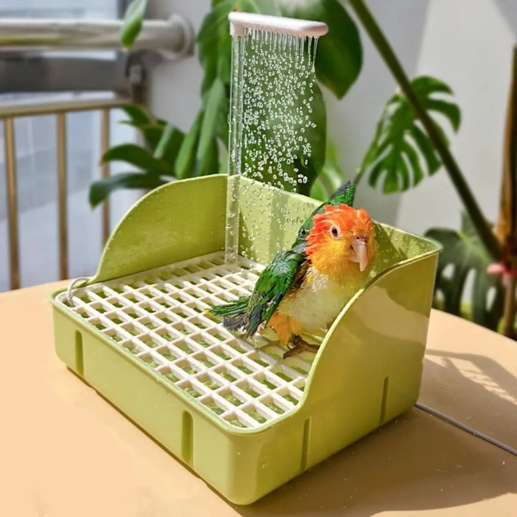 cosmoie Anti-spray Birds Bath Parrot Bathtub Large Parrot Shower Fountain for Pet Birds Automatic Bathtub with Pump for Cockatiel Conure Budgie Buyers'