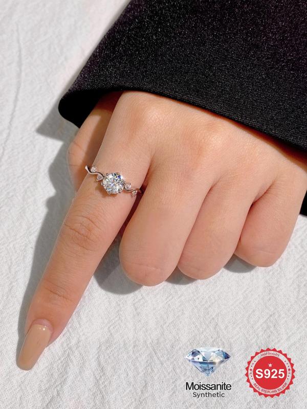 S925 Sterling Silver Synthetic Moissanite Ring, 1ct Ring for Women, Exquisite Engagement Ring for Women & Girls, with Timeless Promise Wedding Engagement Ring, Pave Engagement Ring 0