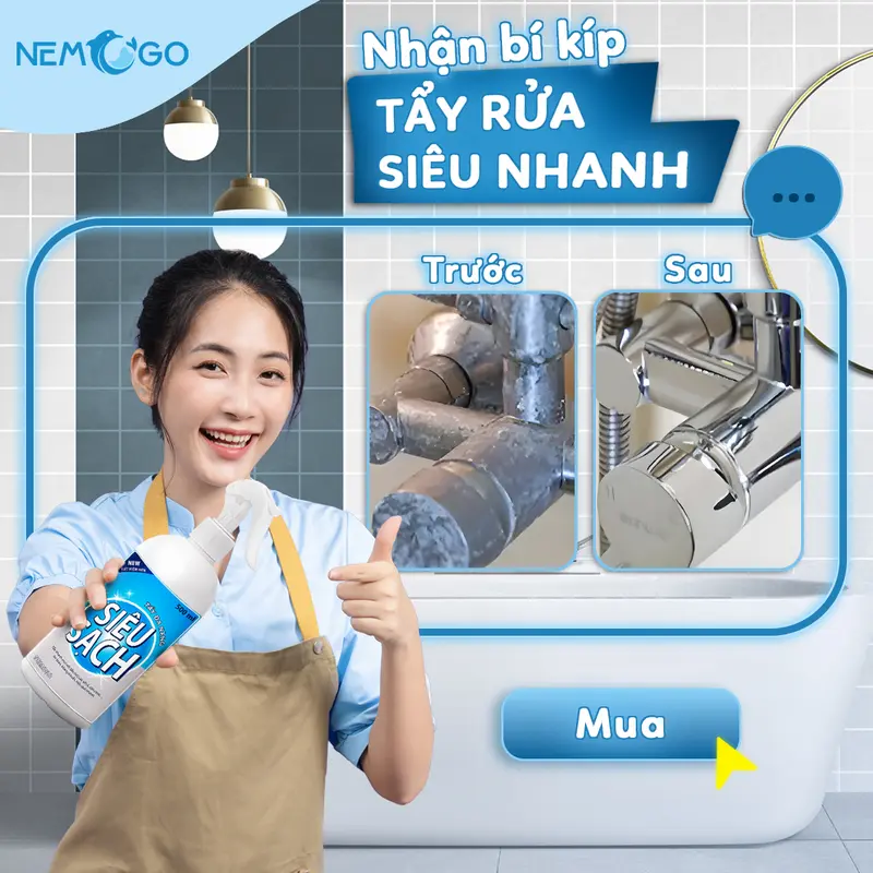 Tẩy đa năng bảo vệ bề mặt Nemogo 500ml, tẩy sạch cặn canxi vết dầu mỡ xoong nồi Nemogo 1