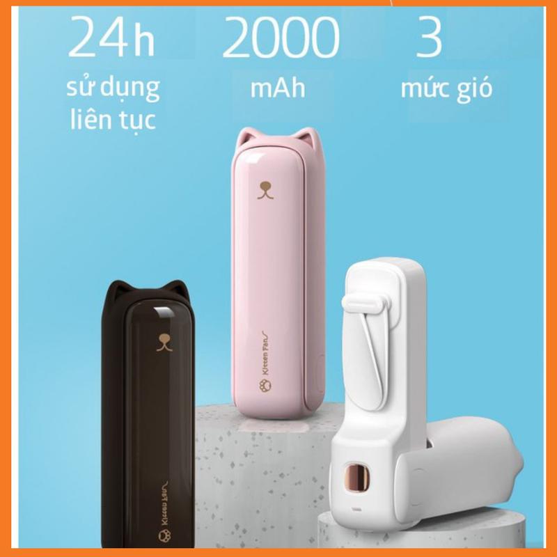  Quạt Mini Cầm Tay Kitten Fan pin 2000mAh | Kiêm Sạc Dự Phòng  Đèn LED Usb Mobile 