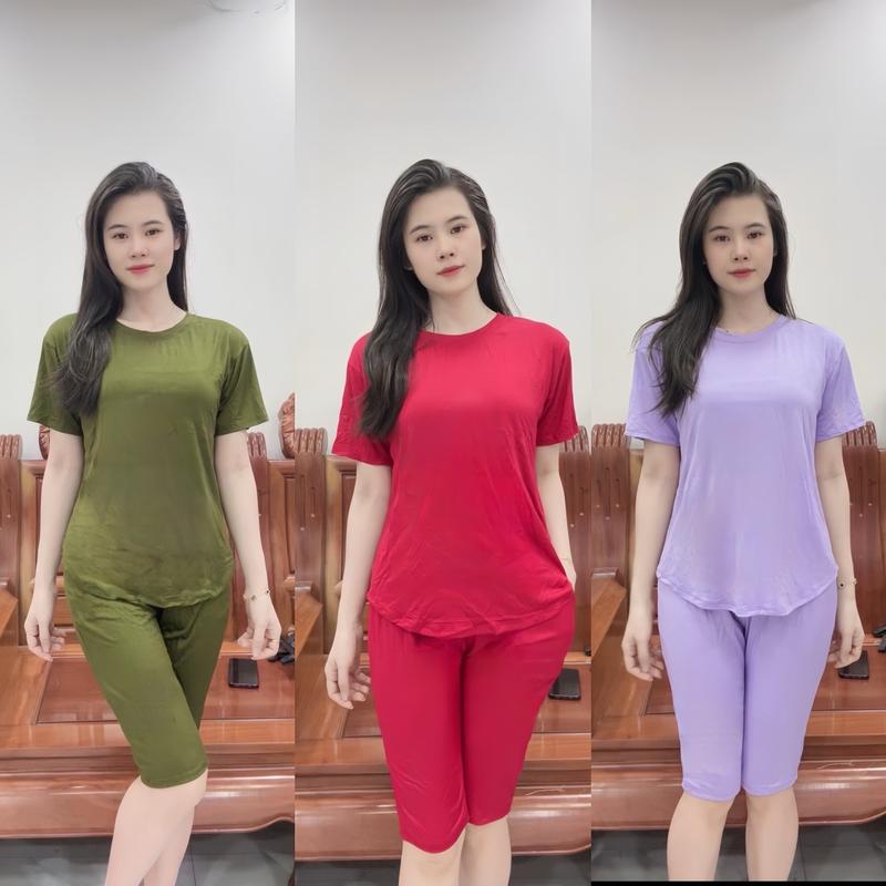Bộ Mặc Nhà QUẦN LỬNG Áo Vạt Bầu Tay Ngắn Thun Lạnh Cotton Nữ Women  Top Quần Ngủ Đen lưng  mặc