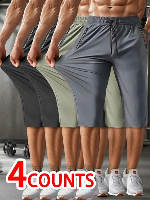 Men's Solid Drawstring Waist Capris Pants, Casual Regular Fit Pocket Track Capris Pants for Summer, Men's Bottoms for Daily Wear, Shorts for Men, Shorts for Summer 5