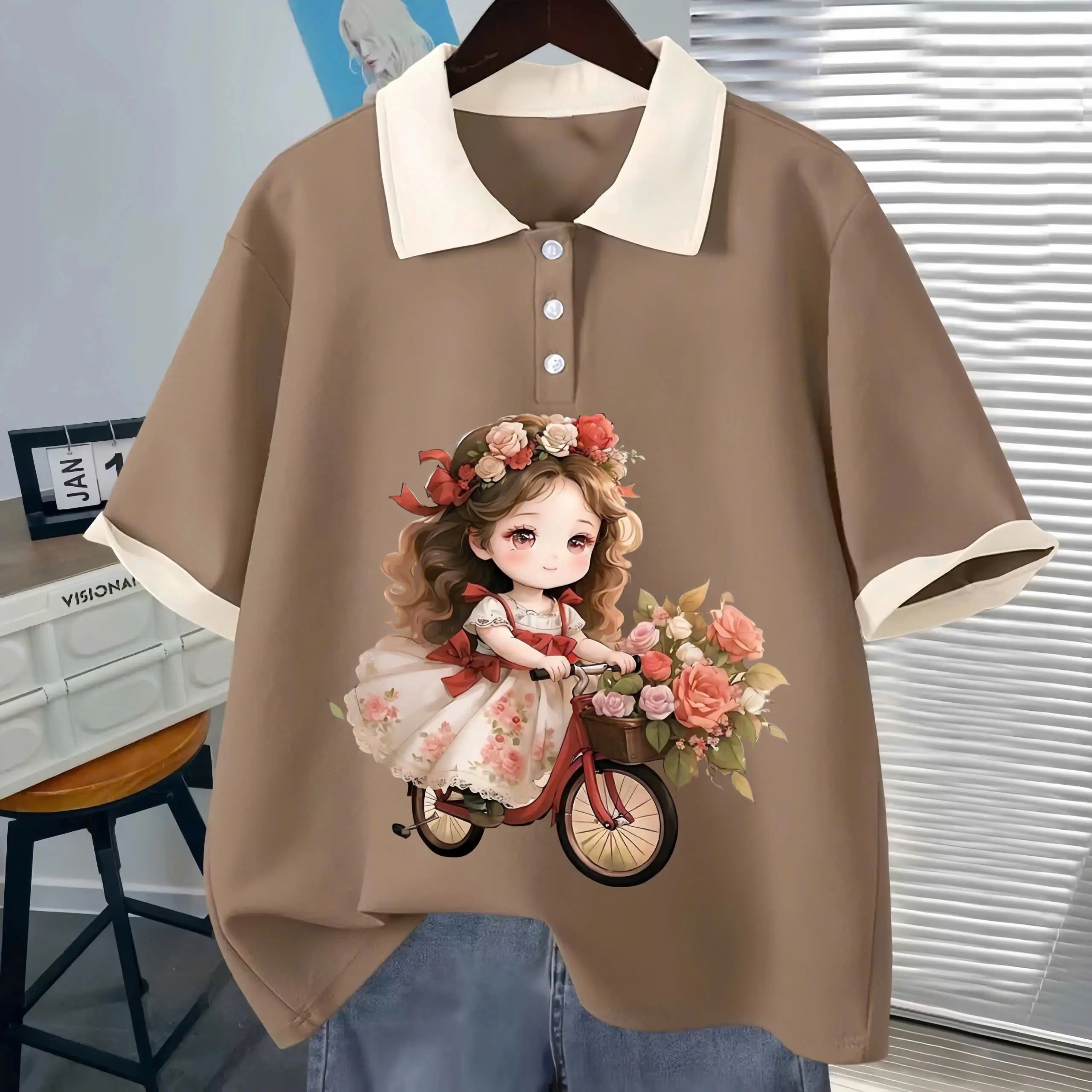 Áo polo bé gái 15-45kg, Áo thun cổ bẻ cho bé gái thiết kế fom rộng hình in cute chất vải cá sấu dày dặn mẫu hot 2025 ( Mã01 )