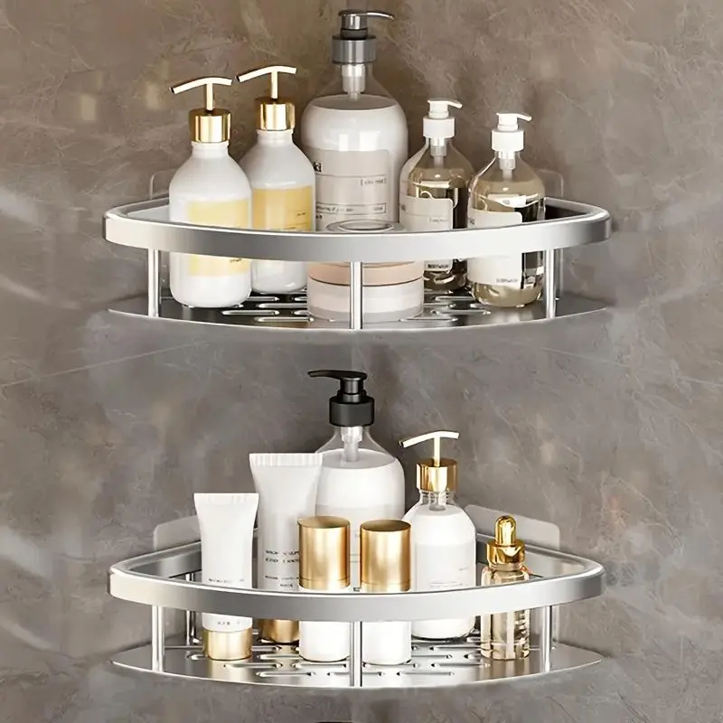 Wall Mounted Bathroom Storage Rack, 1 Count Space Saving Corner Storage Rack, Bathroom Storage Organizer, Home Organizer for Bathroom, Kitchen, Living Room 4