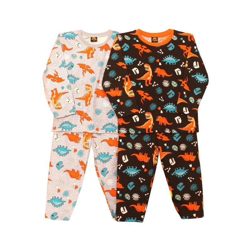 PIYAMA KAOS ANAK LAKI 1-7 TAHUN DINO TULANG HITAM BAJU TIDUR ANAK LENGAN PANJANG TERMURAH 1