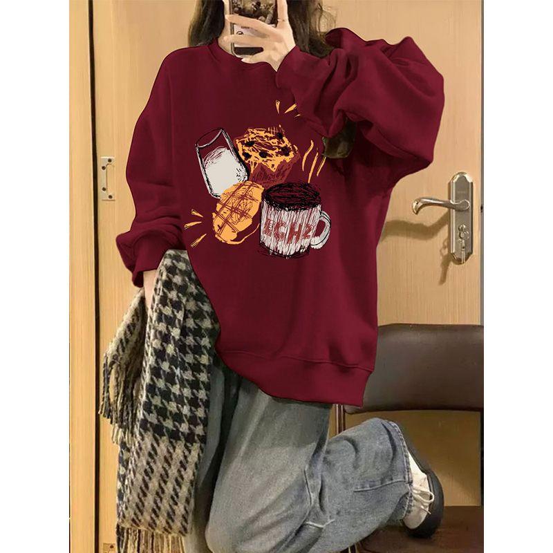 Áo Len Áo Chui Đầu Màu Đỏ Rượu Vang Ngoại Cỡ Dành Cho Nữ Thích Hợp Cho Mùa Xuân Và Mùa Thu Phong Cách Hàn Quốc Nhỏ Lười Biếng Và Rộng Rãi Áo Cổ Tròn Không Mũ Thích Hợp Cho Bộ Đồ Giáng Sinh Và Năm Mới