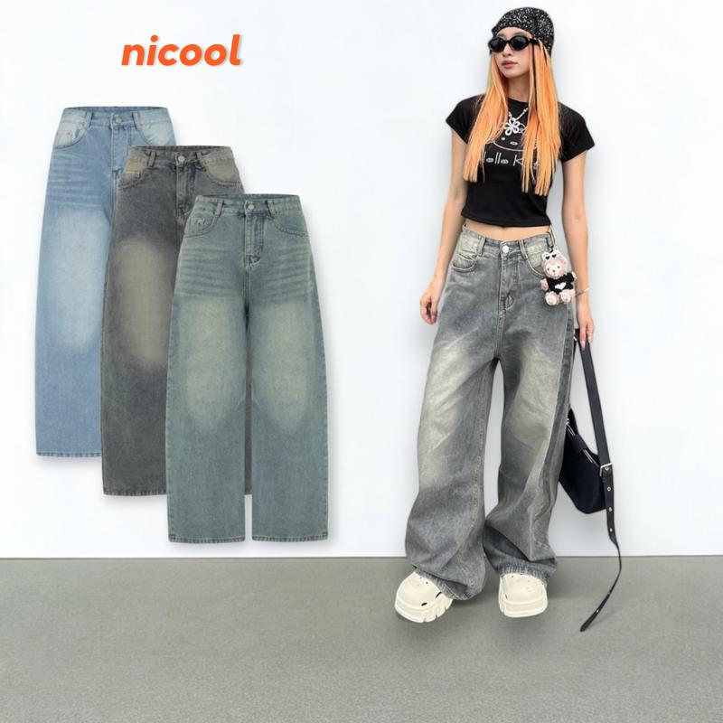 Quần Jean Nữ Ống Rộng Form Trái Bí Nicool N41-Q60 Quần Bò Nữ Ống Suông Lưng Cao Cân Đối