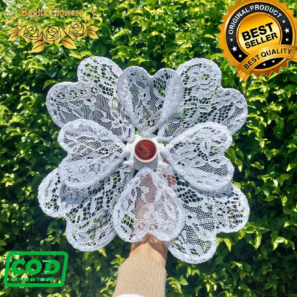 Kelopak kap lampu bunga dekorasi love + fitingan bahan kain brukat murah cantik dan terlaris diameter 30 cm