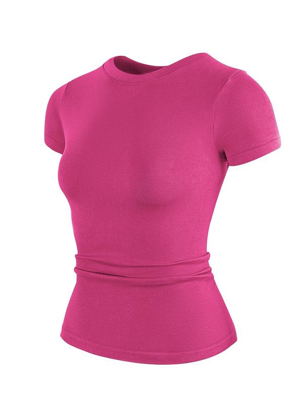 Women's Solid Color Short Sleeve Sports Tee, Quick Drying Breathable Round Neck T-shirt for Yoga Gym Workout Running, Ladies Indoor Outdoor Sportswear for All Seasons 6