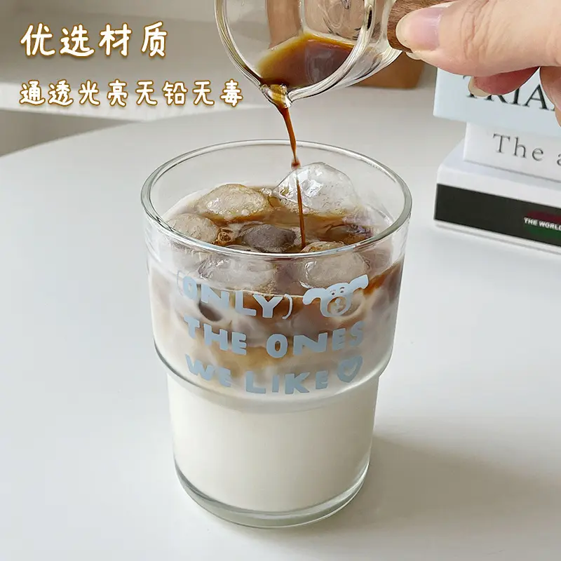Cốc Nước Thủy Tinh, Phong Cách INS, Dày Và Dung Tích Lớn, Thích Hợp Cho Sữa Và Cà Phê, Đẹp Mắt, Gia Dụng, Chịu Nhiệt, Cốc Gắn Ống Tre, Chiết Xuất Lạnh, Cốc Cà Phê 3