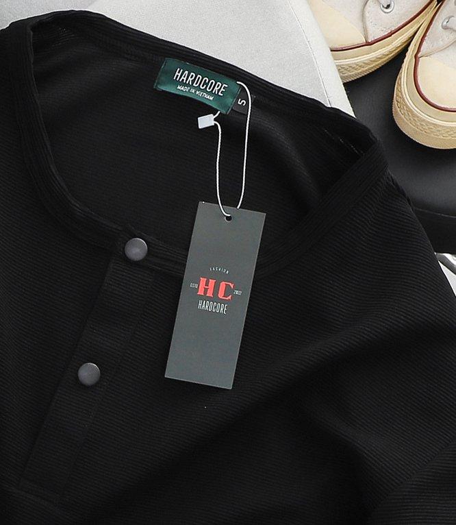 Big size - Áo thun tay dài màu đen trơn phối nút cài unisex chất vải gân poly co giãn big size 85-130kg 2