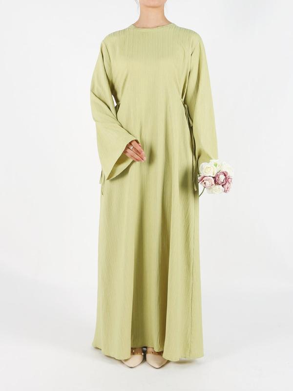 Women's Plain Tie Front Flounce Sleeve Dress, Elegant Long Sleeve Round Neck Dress for Spring & Fall, Women's Clothing for Daily Wear, Modest Clothes 1