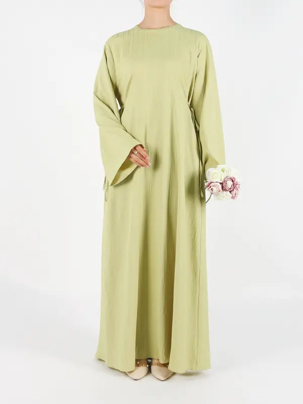 Women's Plain Tie Front Flounce Sleeve Dress, Elegant Long Sleeve Round Neck Dress for Spring & Fall, Women's Clothing for Daily Wear, Modest Clothes 1