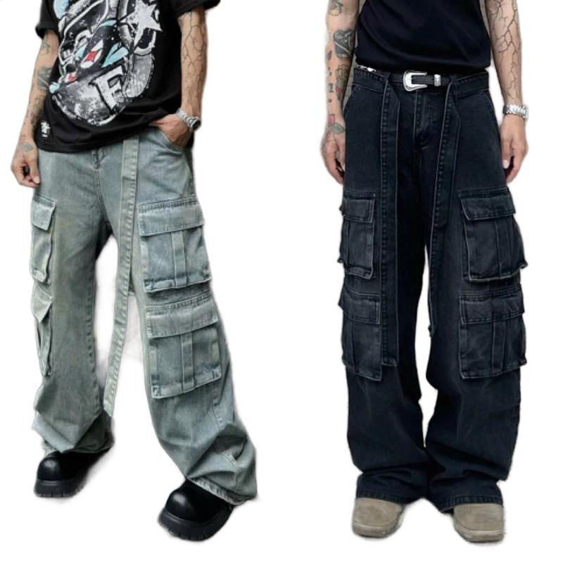 Quần jean nam Cargo pant box bag denim kèm dây nữ unisex Menswear Baggy