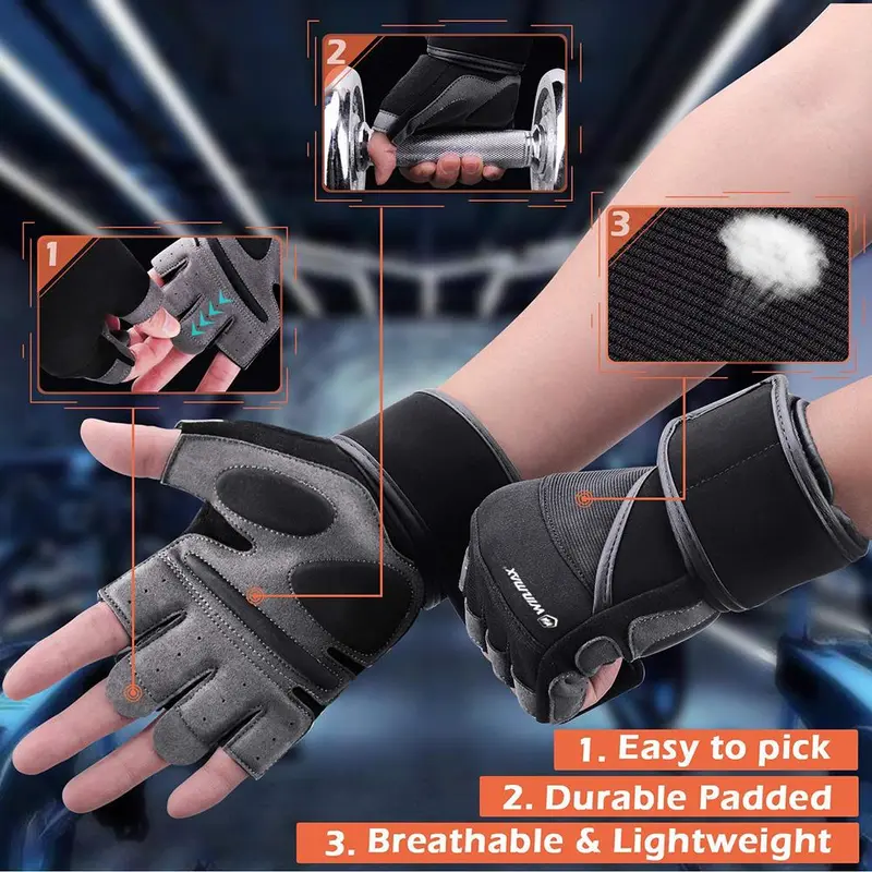 Durable Weight Lifting Gloves, 1 Pair Half-finger Breathable Protection Powerlifting Wrist Support Sports Gloves, Training Exercise Gloves for Men & Women, Hand Gloves for Gym, Gym Accessories, Workout Equipment 4