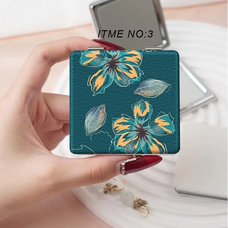 Floral Pattern Folding Makeup Mirror, 1 Count Portable Compact Mirror, Makeup Tool for Women & Girls, Cosmetic Mirror for Home and Travel 6