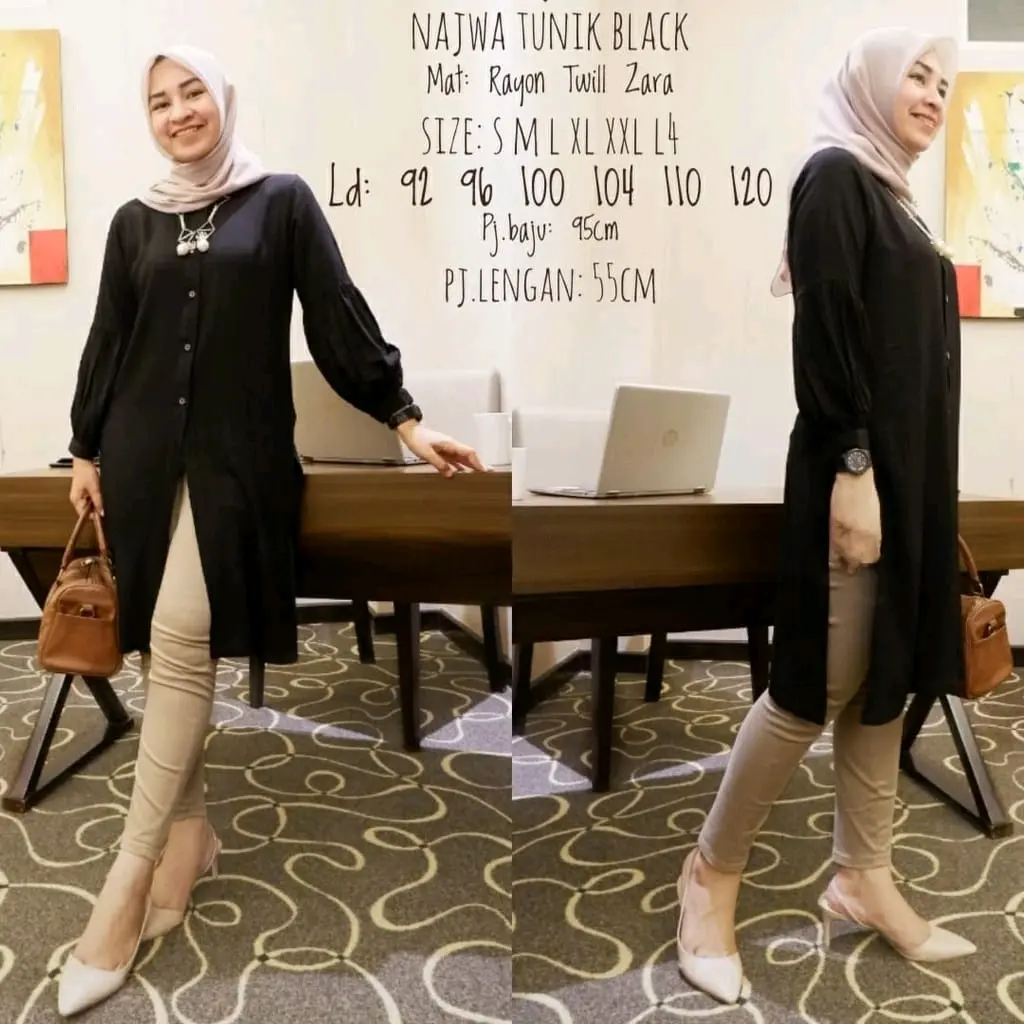 tunik wanita kekinian polos rayon twill najwa lesty