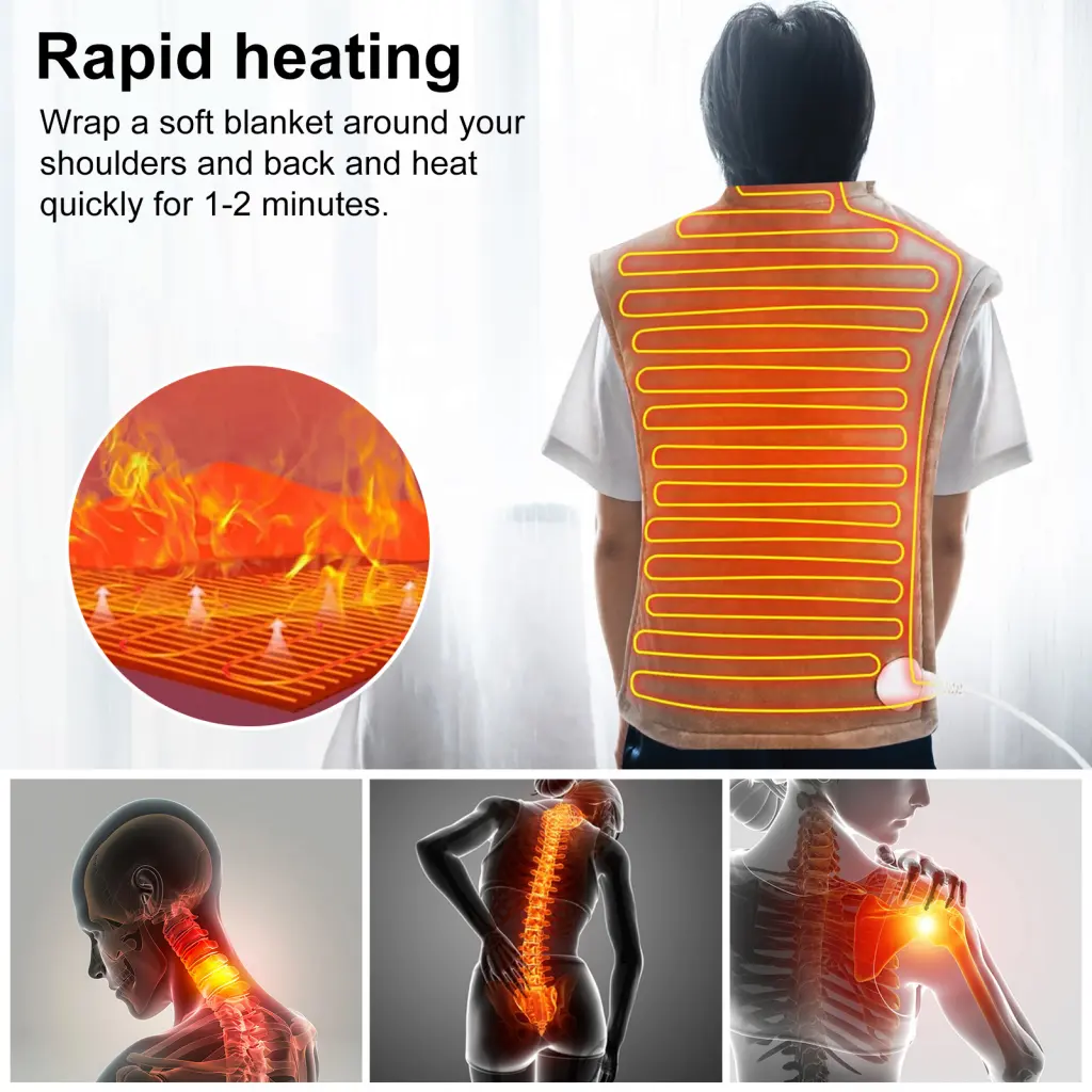 (Wanyeli)  Fast Heating Heating Pad Shawl for Neck and Shoulders Electric Heating Shawl Auto Off Uk Socket Adjustable Buttons Fast Heating Shoulder Neck Back Warming 6 Temperature