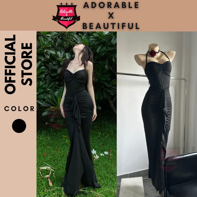 [Ảnh Thật] Đầm 2 Dây Dự Tiệc Đen Dài Chất Thun Co Giãn, Đầm Hai Dây Ôm Body Xẻ Đùi Đi Tiệc Gợi Cảm [AdorablexBeautiful]