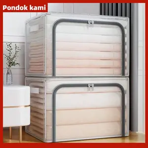 66L /110L Kotak Penyimpanan Penyelenggara keranjang Storage box serbaguna lemari pakaian box penyimpanan tempat Rangka baja kain nilon lipat kotak penyimpanan transparan tahan air Mainan Stainless organizer box storage