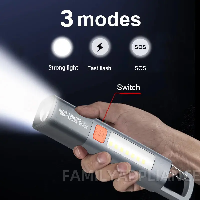 Smiling Shark SD1023 Rechargeable Flashlight, XPE COB Torchlight ...