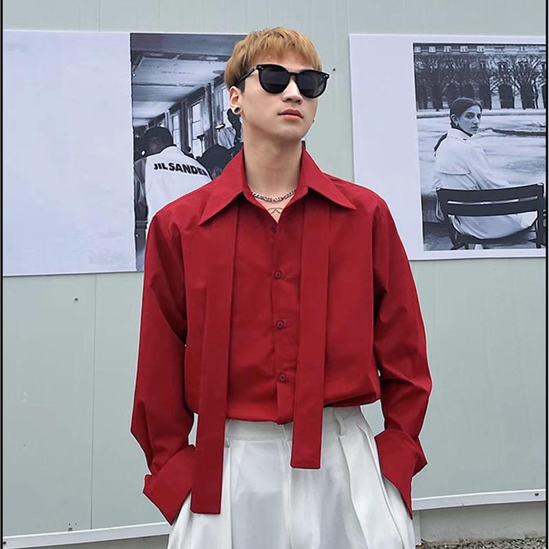 Product Introduction of Áo sơ mi nam tay dài mix cà vạt rời Đỏ, Xanh coban, Đen thanh lịch Menswear Shirt 2
