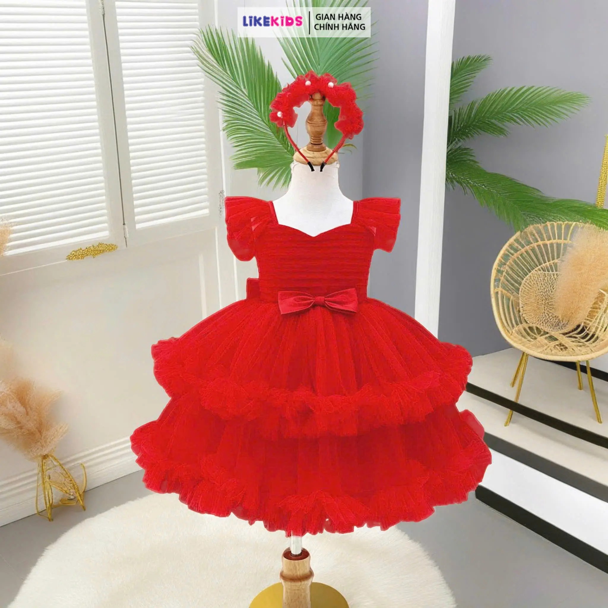 Đầm công chúa kiểu dáng XÙ XẾP NGỰC MH28D69 [KÈM NƠ CÀI ĐẦU]