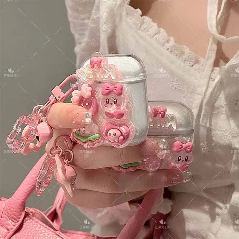 Vỏ bảo vệ tai nghe Kawaii Kirbys Bluetooth , vỏ silicon mềm dễ thương Y2K Airpods Pro Airpods1 / 2 / 3, phim hoạt hình, quà tặng cho bé gái, đồ chơi 2
