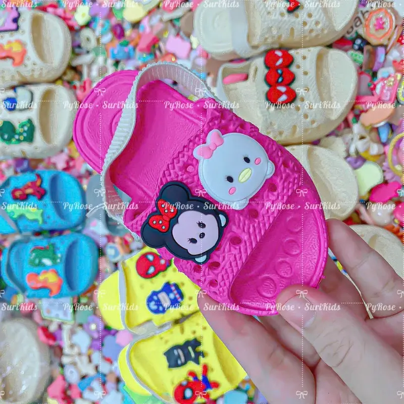 DÉP TỔ ONG CÓ QUAI HẬU CHO BÉ KÈM TICKER (size 15-19 k có quai hậu) Sandal Kem 1