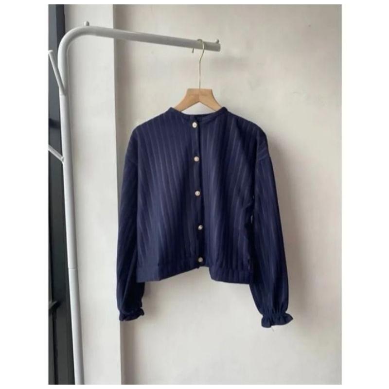 Cardigan Hornet Puffy Knit Korean Style Outer Button Kancing Vintage Wanita Atasan Casual Knitwear 1