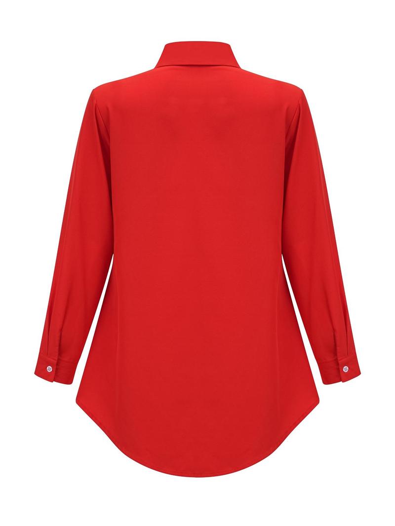 Product Introduction of Women's Plain Wrap High Low Hem Button Front Shirt, Casual Long Sleeve Collared Top for Fall & Winter, Women's Clothing for Daily Wear, Clothes for Women 2