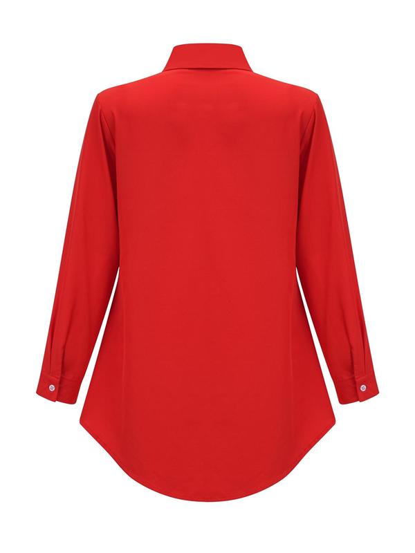 Women's Plain Wrap High Low Hem Button Front Shirt, Casual Long Sleeve Collared Top for Fall & Winter, Women's Clothing for Daily Wear, Clothes for Women 1