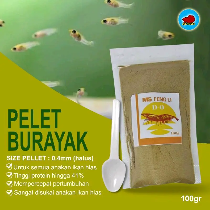 Pelet pakan burayak anakan cupang dan kutu air 100gr molly udang