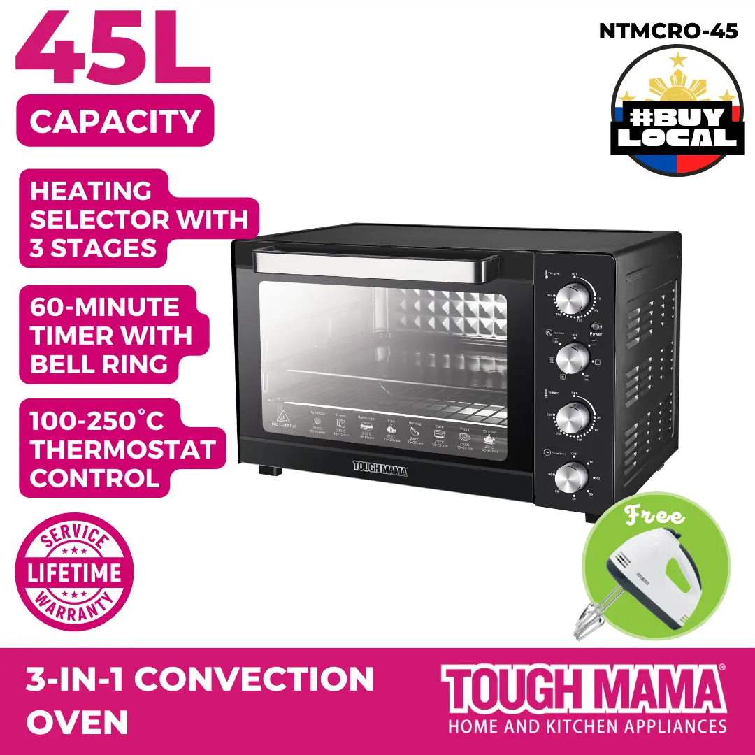 Tough Mama NTMCRO-45 Convection Rotisserie Black Electric Oven with Light Timer Stainless Baking