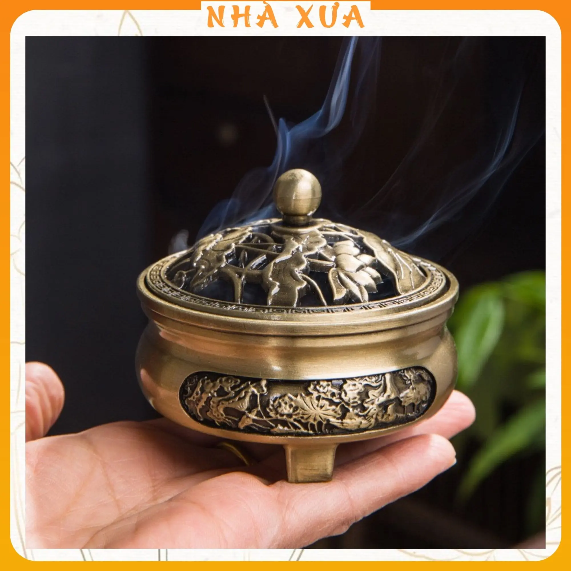 Lư Đỉnh Xông Trầm Hoa Sen 3 Chân Nhà Xưa - Thác Khói - Trầm Hương Dầu Thơm Phòng Dầu Thơm Nước Hoa