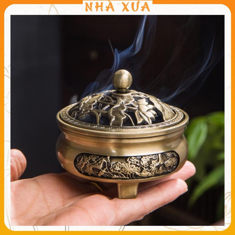  Lư Đỉnh Xông Trầm Hoa Sen 3 Chân Nhà Xưa - Thác Khói - Trầm Hương Dầu Thơm Phòng Dầu Thơm Nước Hoa 