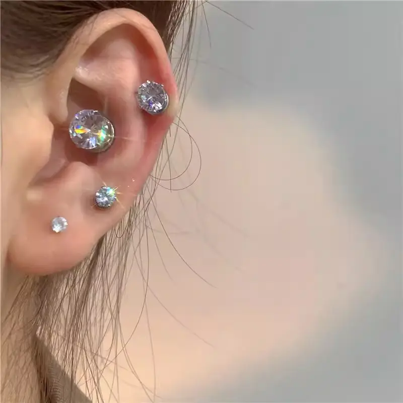 Ghim Xương Tai, Thiết Kế Lung Linh Nam Không Xỏ Lỗ, Kẹp Tai Hút Từ Tính, Đinh Tán Xương Tai, Được Làm Bằng Zircon, Có Nam Châm, Thích Hợp Cho Tai