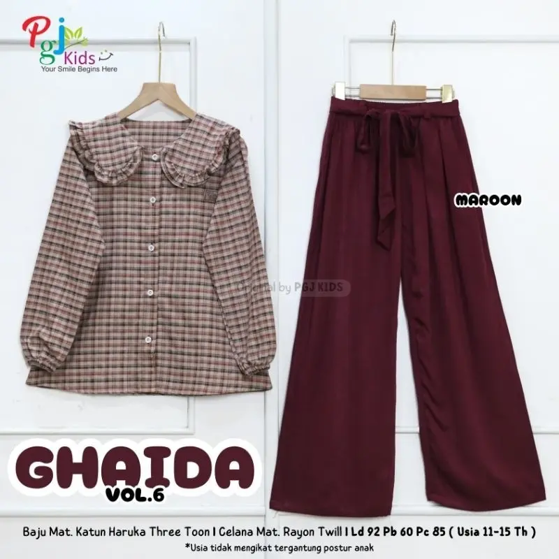 Ghaida Vol 6 Set Atasan + Celana Anak Perempuan Usia 11-15 tahun Set Kulot Anak Perempuan Remaja Original Pgj 3