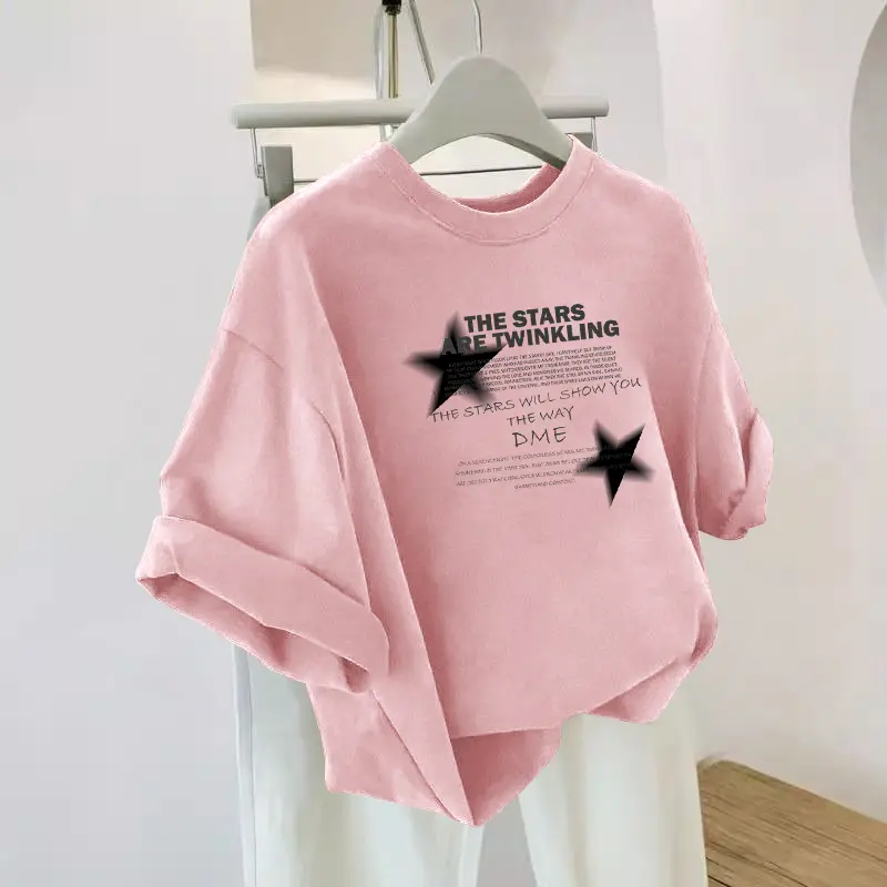 Fun Star Printed Short Sleeve T-Shirt Women's Summer New Pink Top