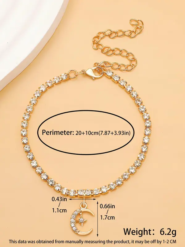 Rhinestone Star & Moon Charm Beads Anklet, Gifts for Her, Pendants, Fashionable Jewelry for Women & Girls for Party, Daily Clothing Decor, Trendy All-match & Exquisite Jewelry for Birthday Gift 5