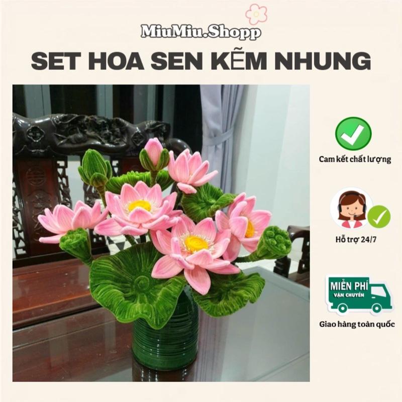 [SET HOA SEN] (200s hồng, 200s xanh lá, 50s vàng, 1 bó nhuỵ, 20 kẽm cành, 3 keo nến) thành phẩm: 3 bông sen to+ 1-2 nụ+ 3 lá to+ 2 đài sen